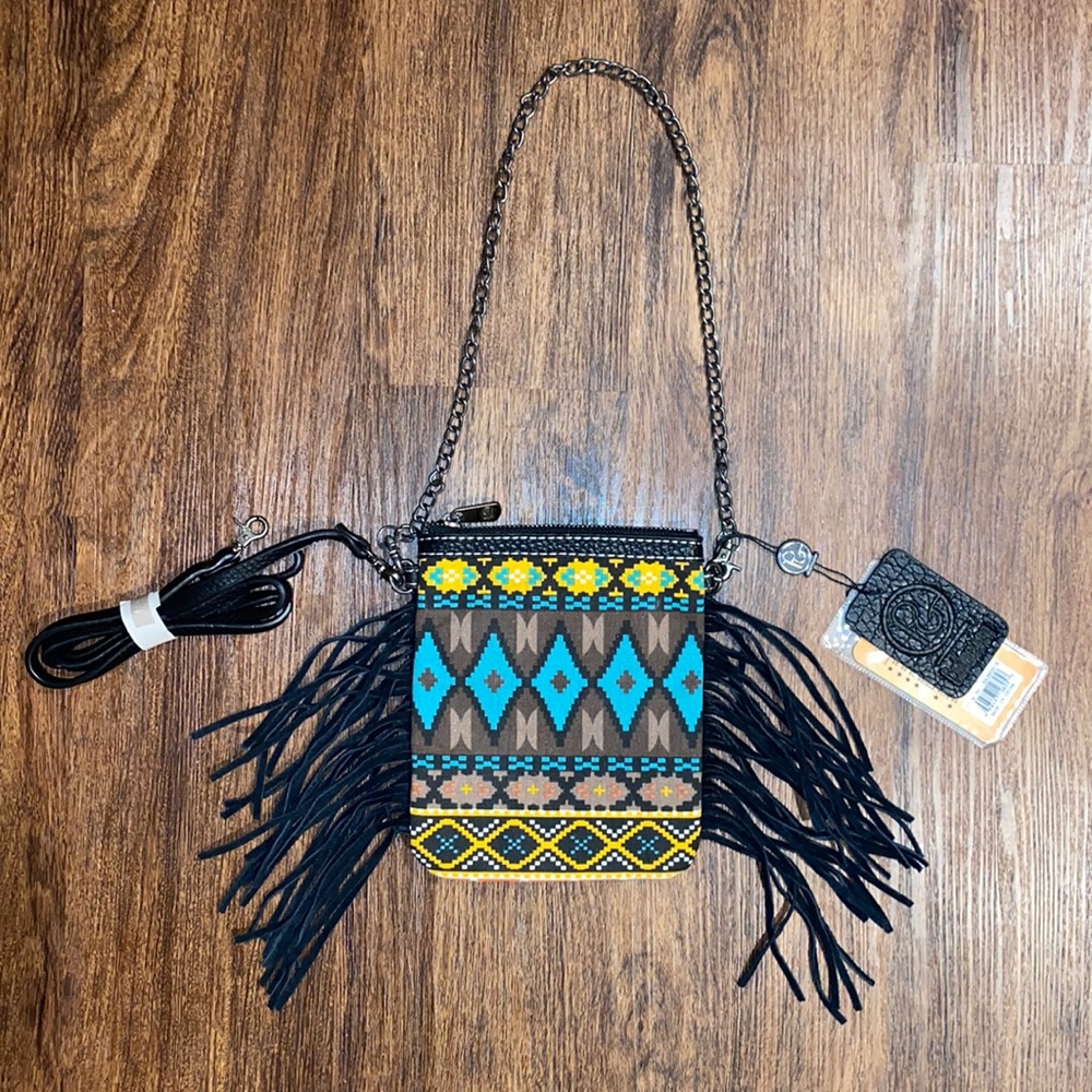 P & G Aztec Print Fringe Crossbody/Shoulder Travel Purse